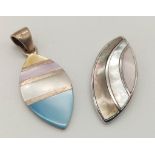 2X VINTAGE STERLING SILVER MOTHER OF PEARL INLAY PENDANTS, WEIGHT 11.3G