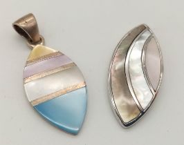 2X VINTAGE STERLING SILVER MOTHER OF PEARL INLAY PENDANTS, WEIGHT 11.3G