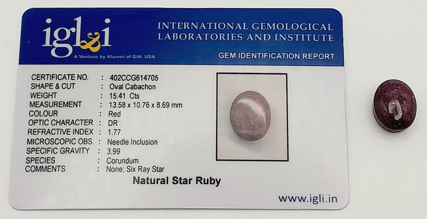 A 15.41ct Natural Star Ruby, in the Oval Cabochon shape. Comes with the IGLI Certificate. ref: ZK - Image 5 of 5