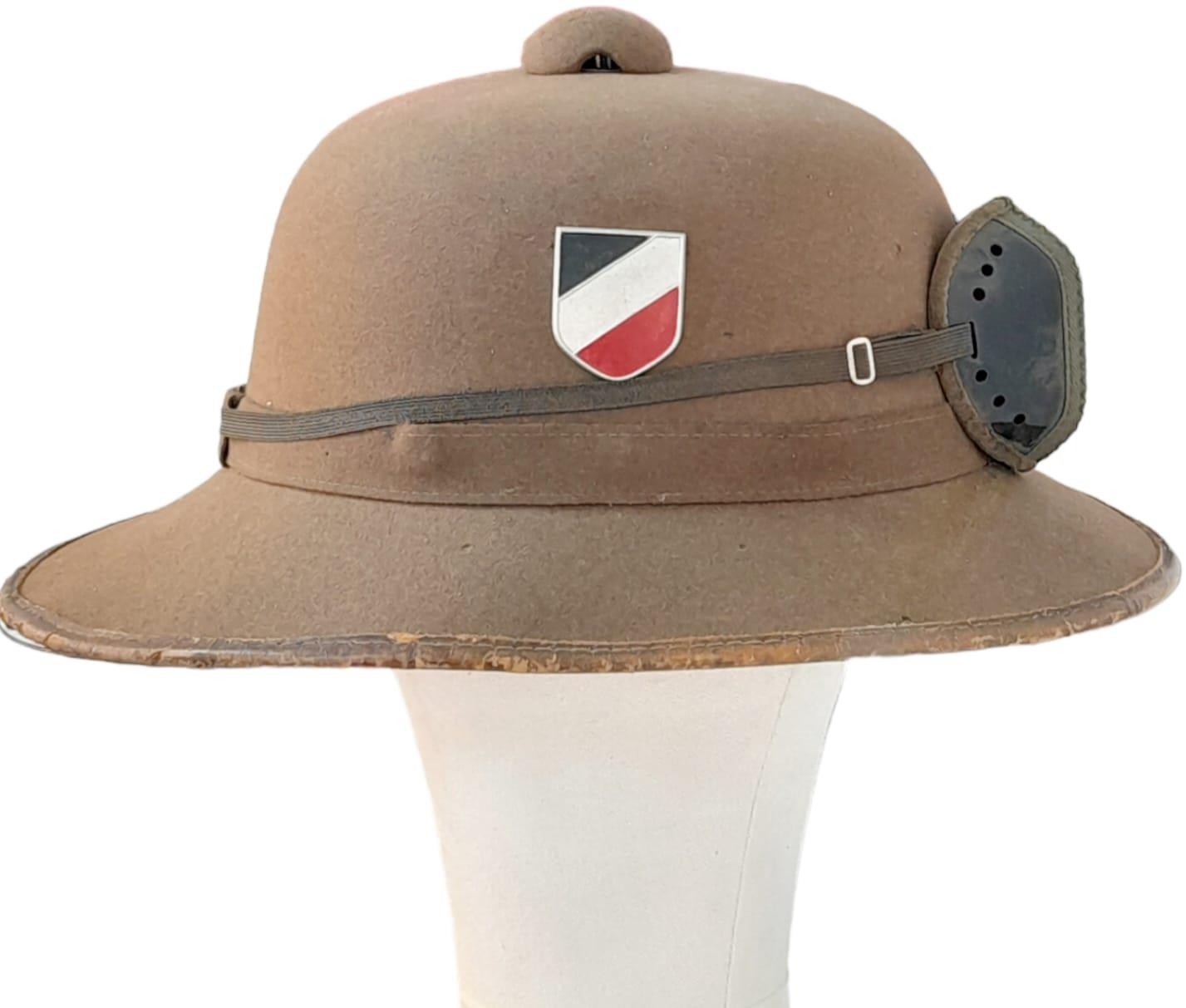 WW2 Mk II German Africa Corps Tropical Helmet inc Sand Goggles. There is a small field repair to the - Image 3 of 6