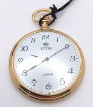 An Unworn Gold Tone Pocket Watch by Royal London. Comes in Box with Tags. 48mm Diameter. Full