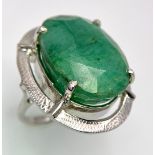 A 55ct Oval Cut Emerald Ring. Set in 925 silver. Size Q. Comes with a presentation case. Ref: VO1900