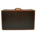 A Vintage Possibly Antique Louis Vuitton Trunk/Hard Suitcase. Canvas monogram LV exterior with