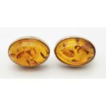A Pair of 9K Yellow Gold Amber Cabochon Earrings. 2.75g total weight. Ref: 016675