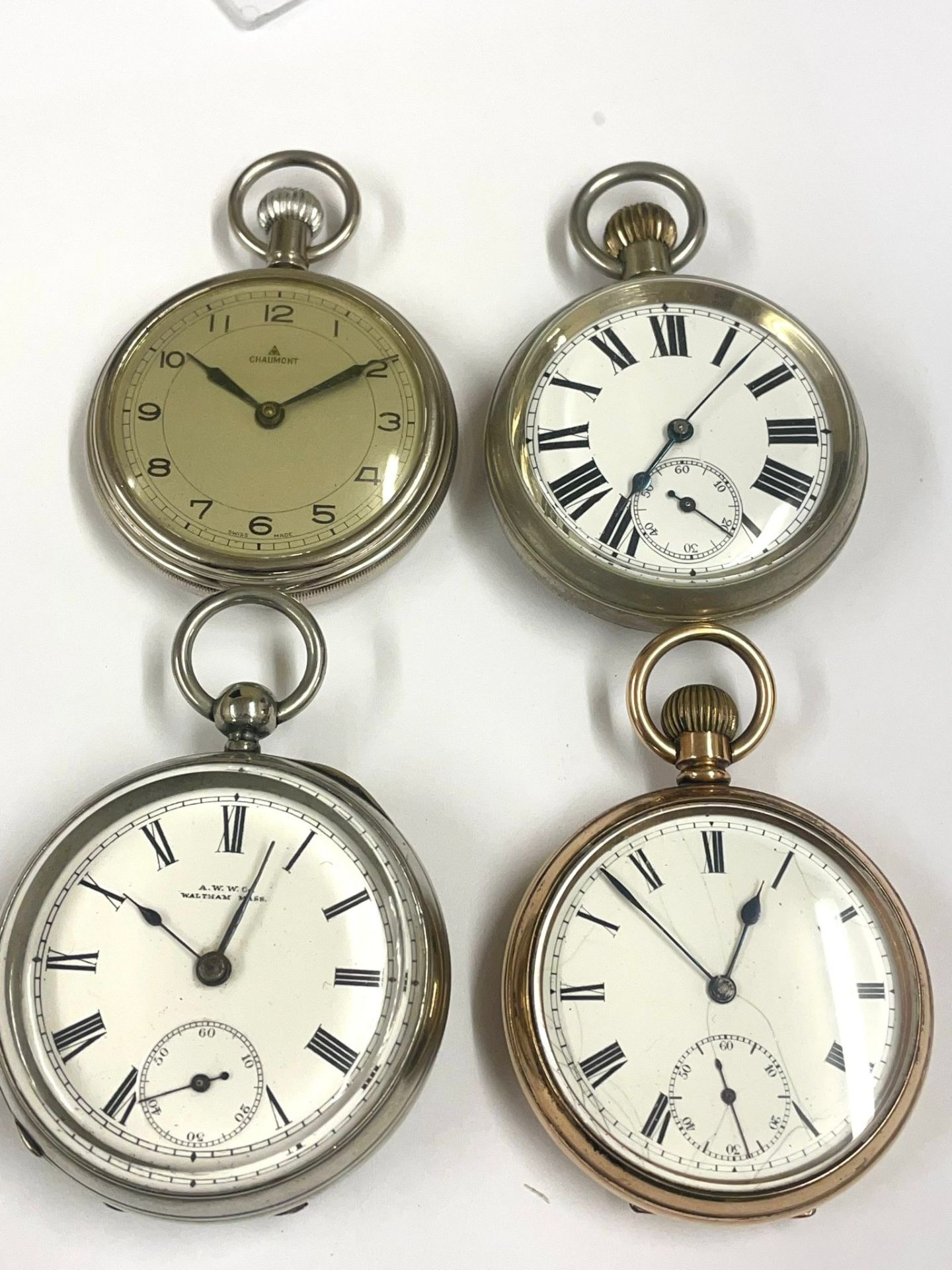 Gents vintage & antique pocket watches include Waltham etc 2 ticking , sold as found