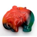 A Colourful Chinese Multi-Colour Jade Elephant Pendant. 5cm x 4cm