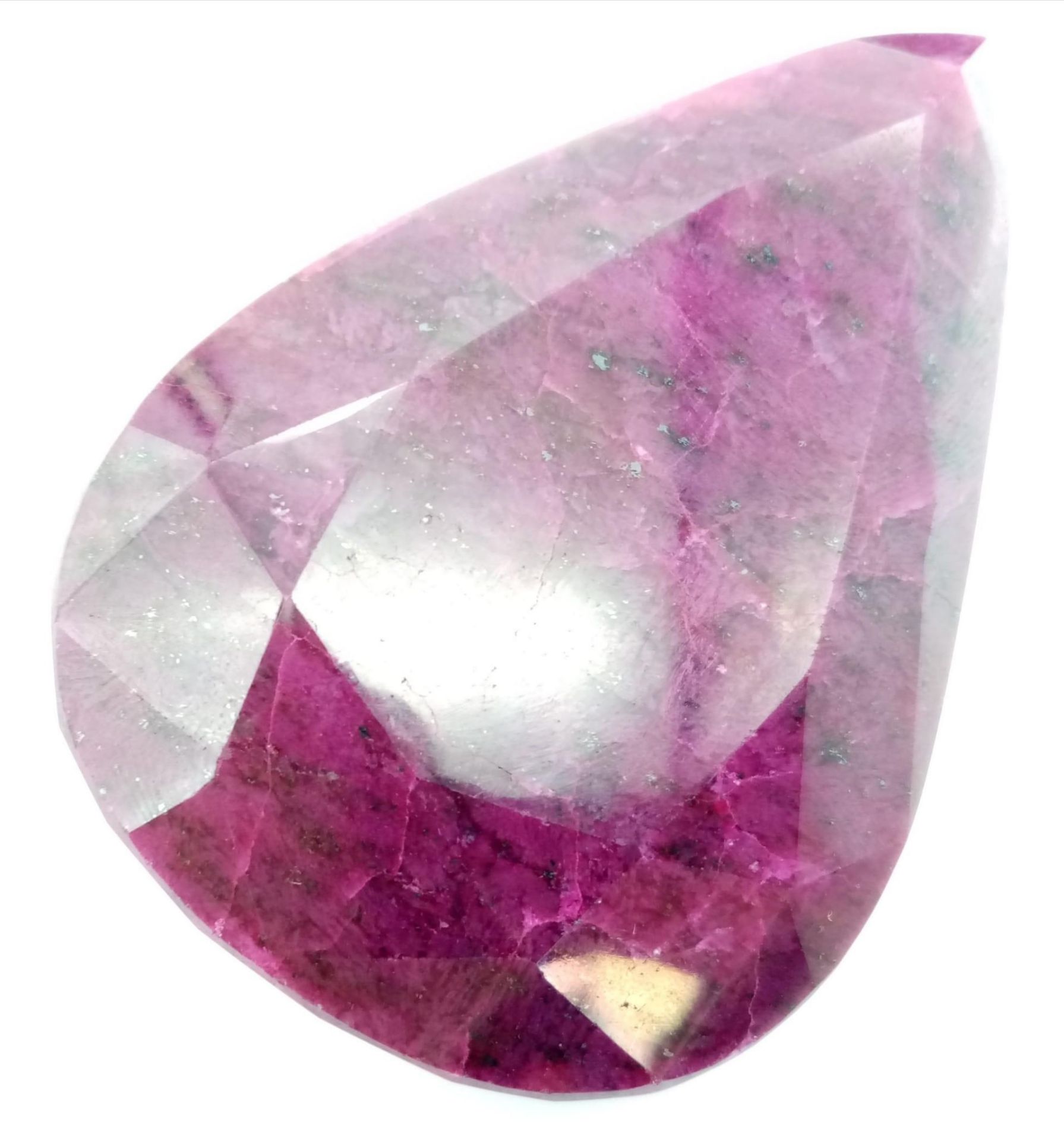 A Large Pear Shaped 800ct Red Corundum (Ruby) Gemstone. Colour enhanced. No certificate so as found. - Image 2 of 3