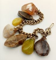 A Mixed Natural Gemstone Bracelet. Smoothed labradorite, agate and quartz. 18cm