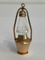 Vintage 9 carat GOLD OIL LAMP CHARM. Full UK Hallmark. 3.7 grams.