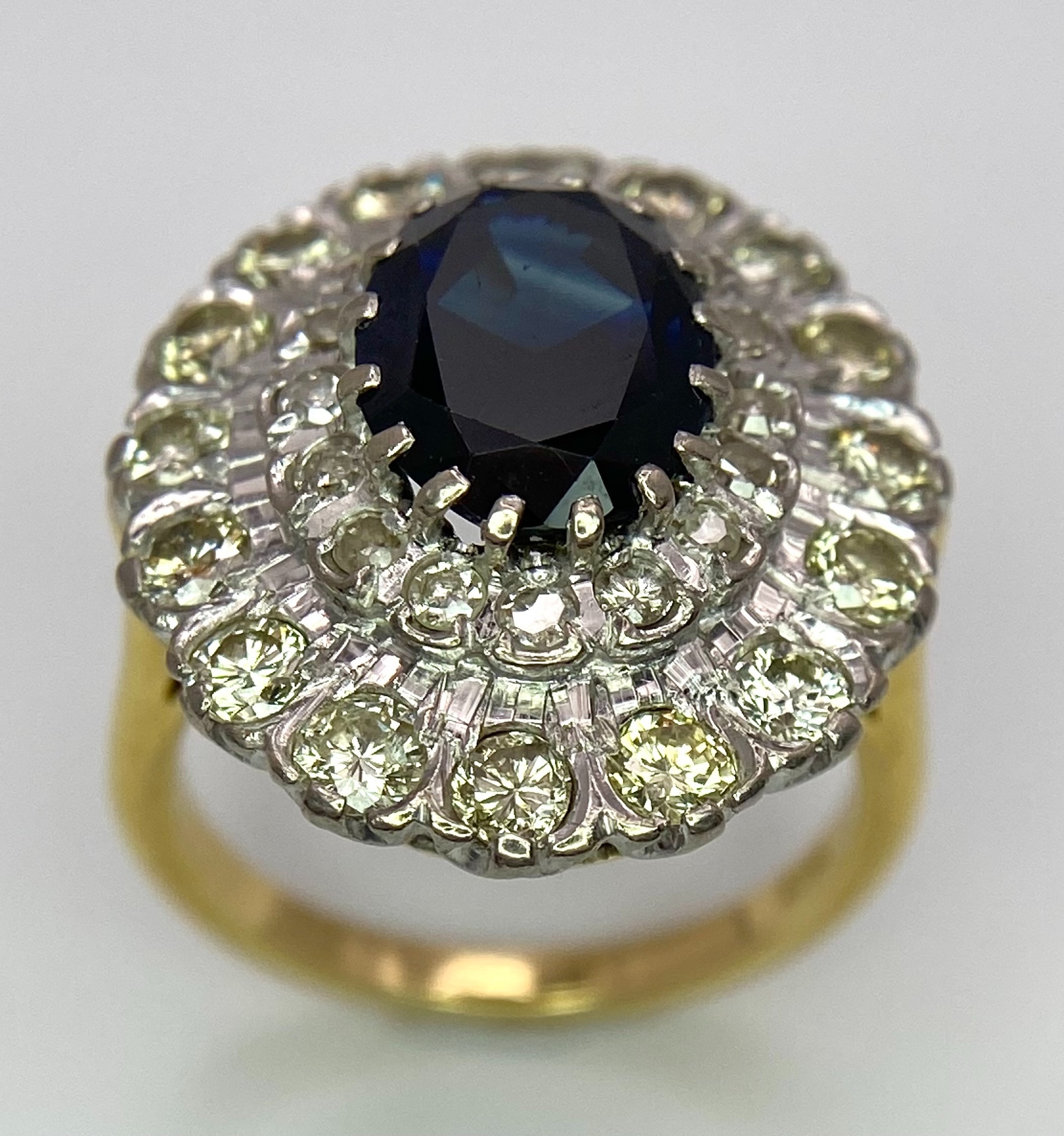 A Breath-Taking 18K Yellow Gold, Sapphire and Diamond Dress Ring. Central oval cut 3ct sapphire with - Image 2 of 9