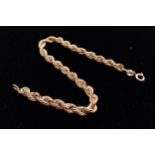 A 9K YELLOW GOLD ROPE BRACELET. 20cm length, 3.1g weight. Ref: SC 8004