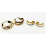 Two pairs of 9 K yellow gold earrings, total weight: 1.6 g
