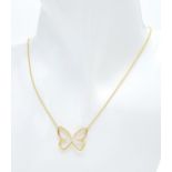 A 18ct Yellow Gold "Browns" Designer Butterfly Necklace, 18” length, 4.7g weight, approx 21mm x 16mm