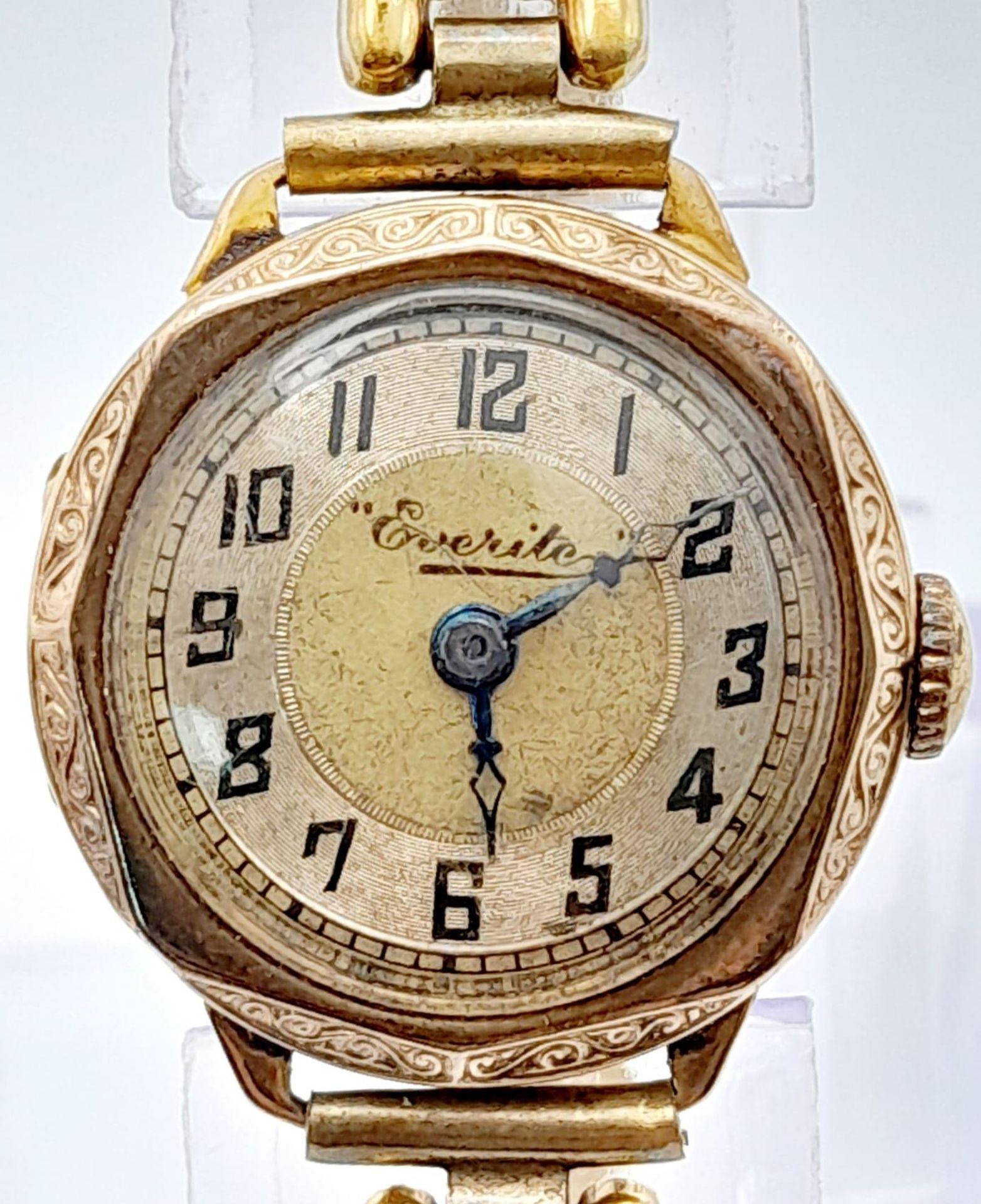 A Vintage 9K Gold Cased Everite Ladies Watch. Gold plated bracelet. 9K gold case - 21mm. Patinaed - Image 4 of 6