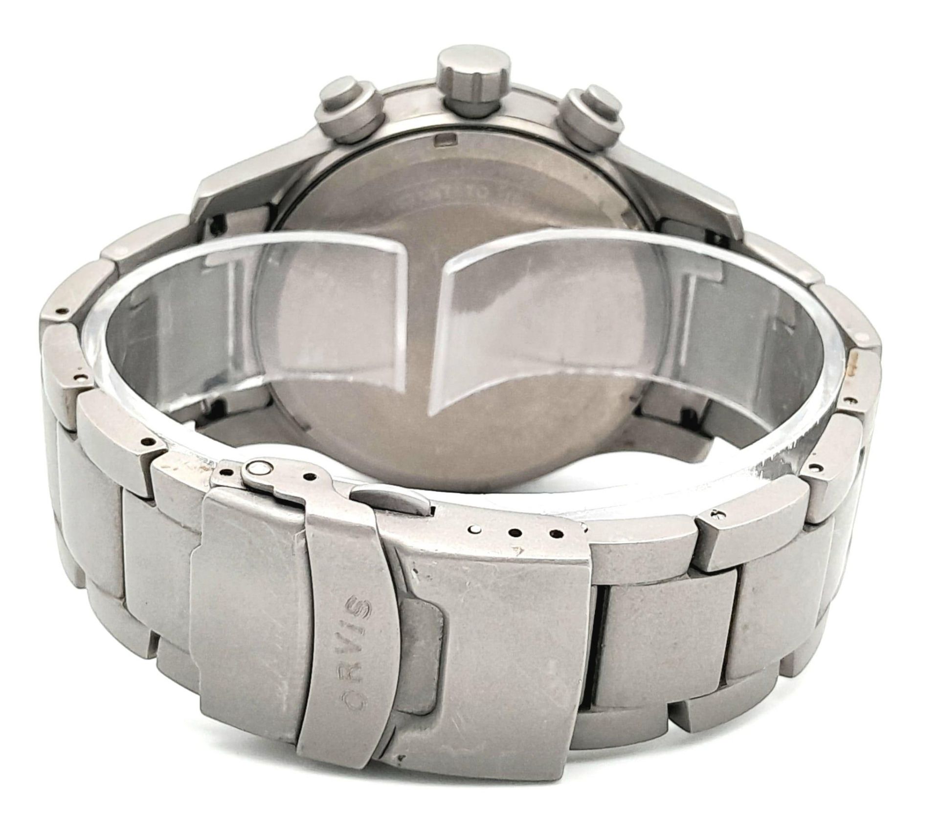 An Orvis Titanium Chronograph Gents Watch. Titanium bracelet and case - 43mm. Blue dial with three - Bild 4 aus 6