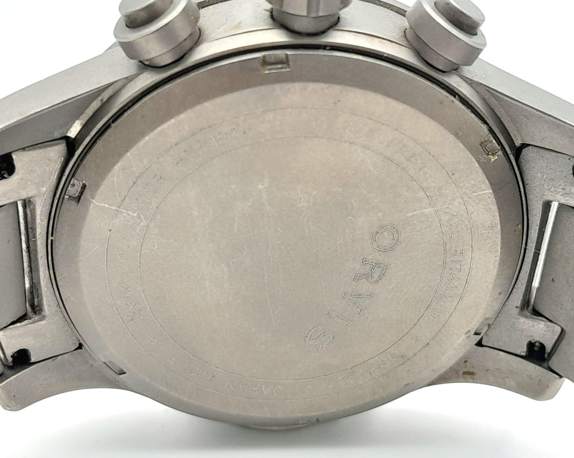 An Orvis Titanium Chronograph Gents Watch. Titanium bracelet and case - 43mm. Blue dial with three - Bild 5 aus 6