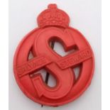 WW2 Red Plastic Salvage Steward’s Badge. Marked “Pat Applied For” on rear.