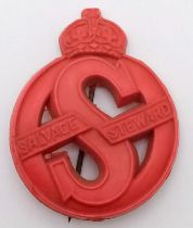 WW2 Red Plastic Salvage Steward’s Badge. Marked “Pat Applied For” on rear.