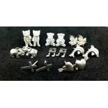 SELECTION OF 8 PAIRS OF STERLING SILVER STUD EARRINGS TO INCLUDE DOLPHINS, TEDDY BEAR, CAT,HEARTS,