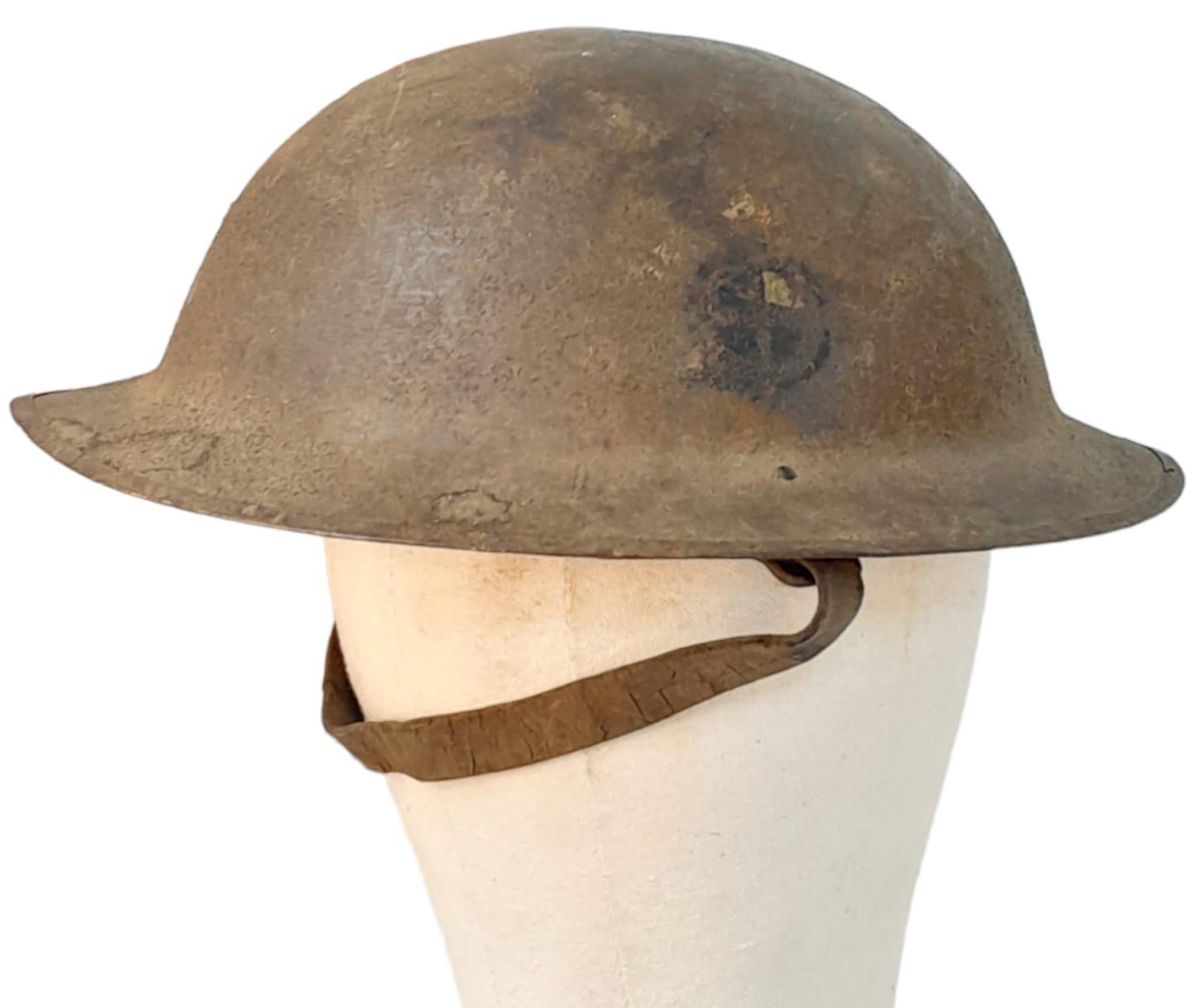 WW1 US 35th Division Brodie Helmet with Chinstrap and Liner. Found in a cellar of a French House - Image 3 of 4