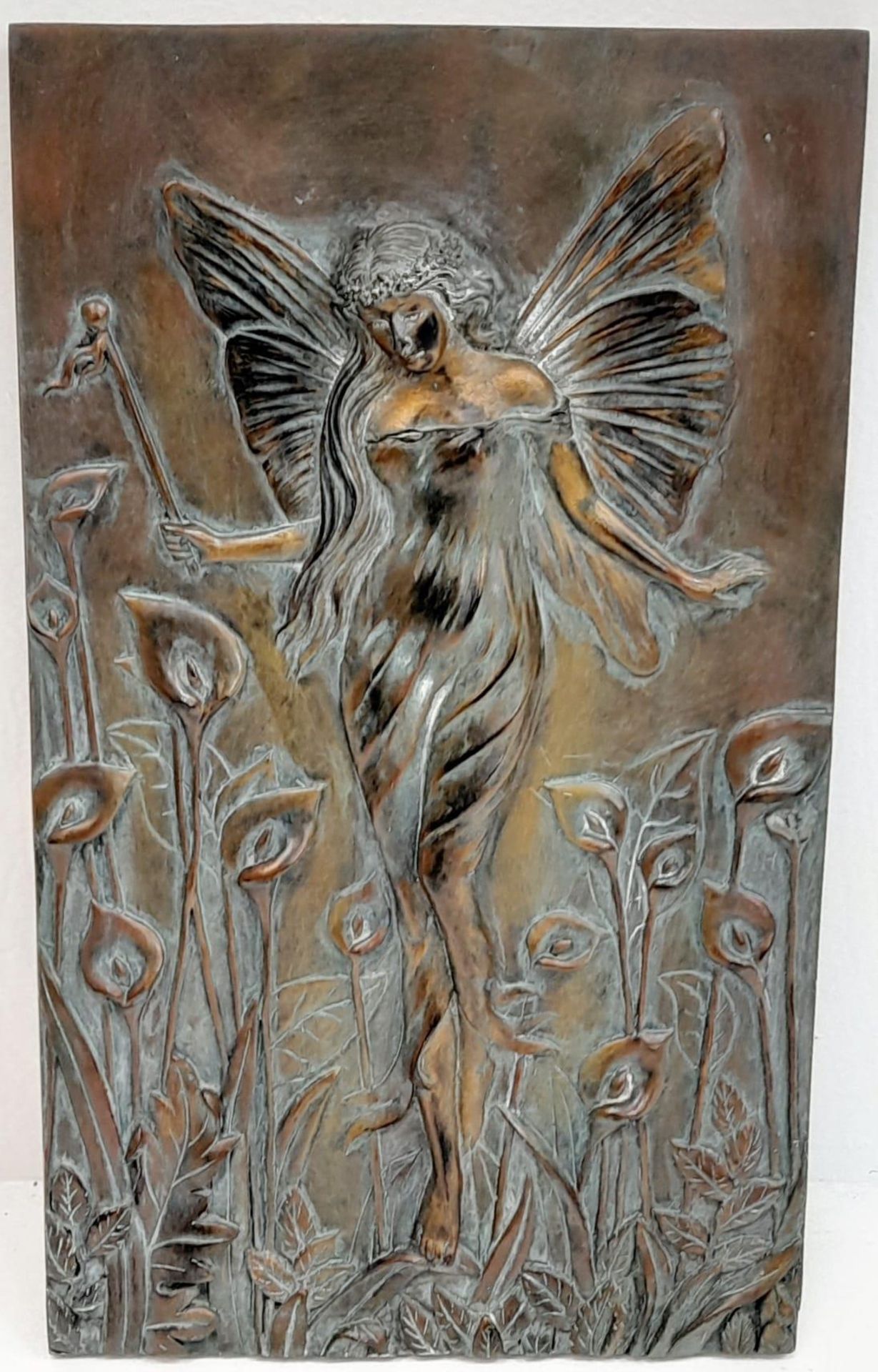 A Vintage Bronzed Art Nouveau Design Wall Plaque Relief of a Water Nymph or Fairy made by Past