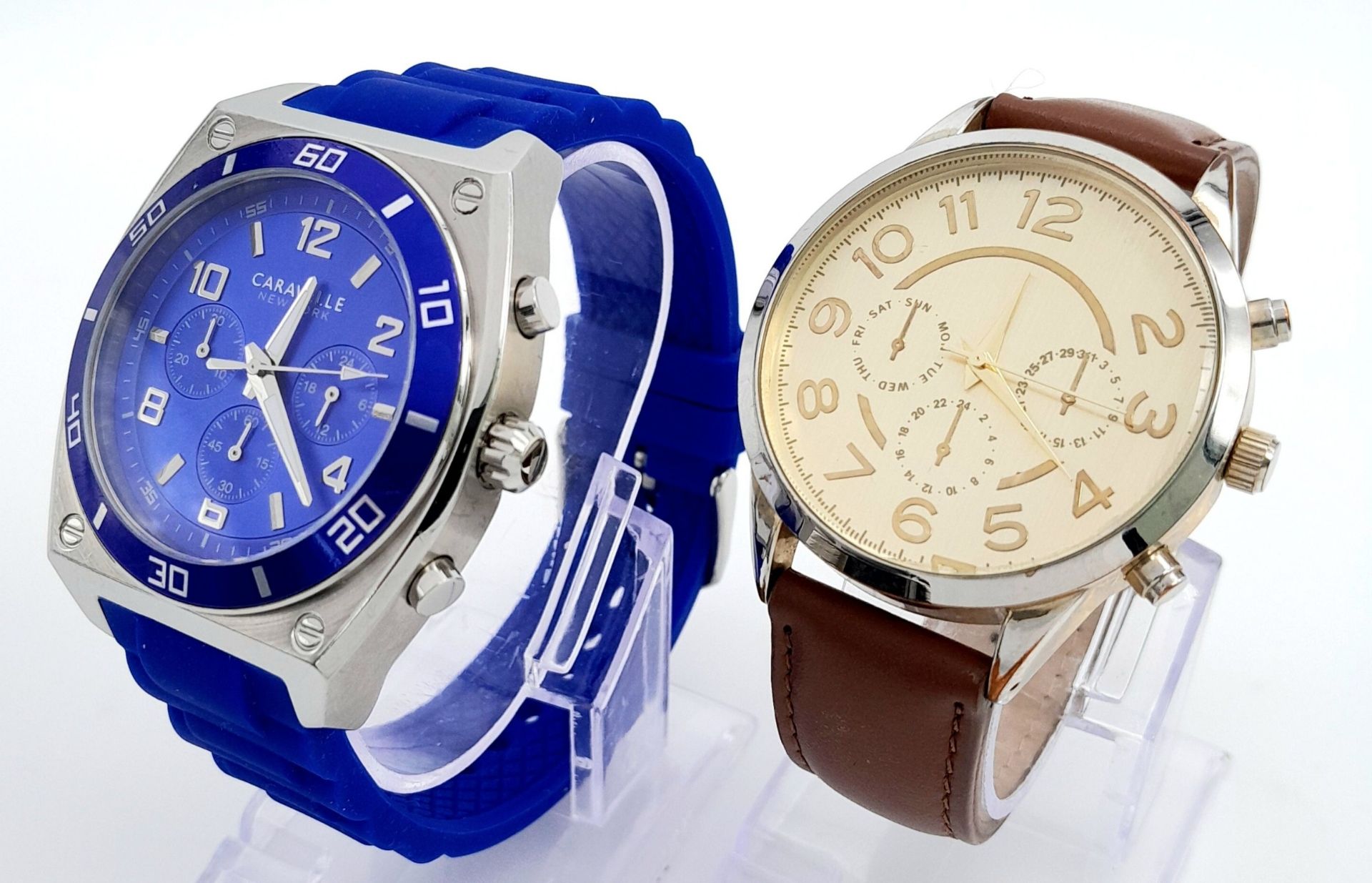 Two Men’s Quartz Watches, Comprising: 1) A Blue Face Chronograph Sports Watch by Caravelle New - Image 3 of 7