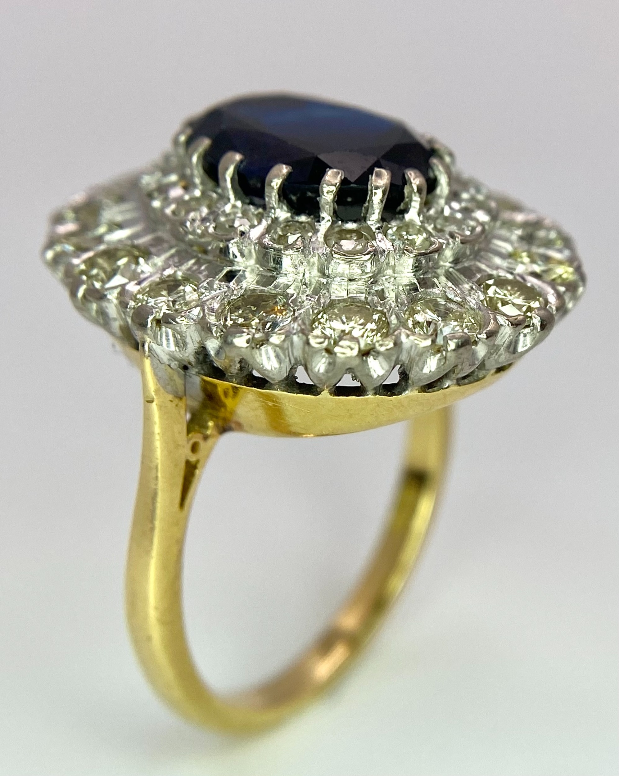 A Breath-Taking 18K Yellow Gold, Sapphire and Diamond Dress Ring. Central oval cut 3ct sapphire with - Image 4 of 9