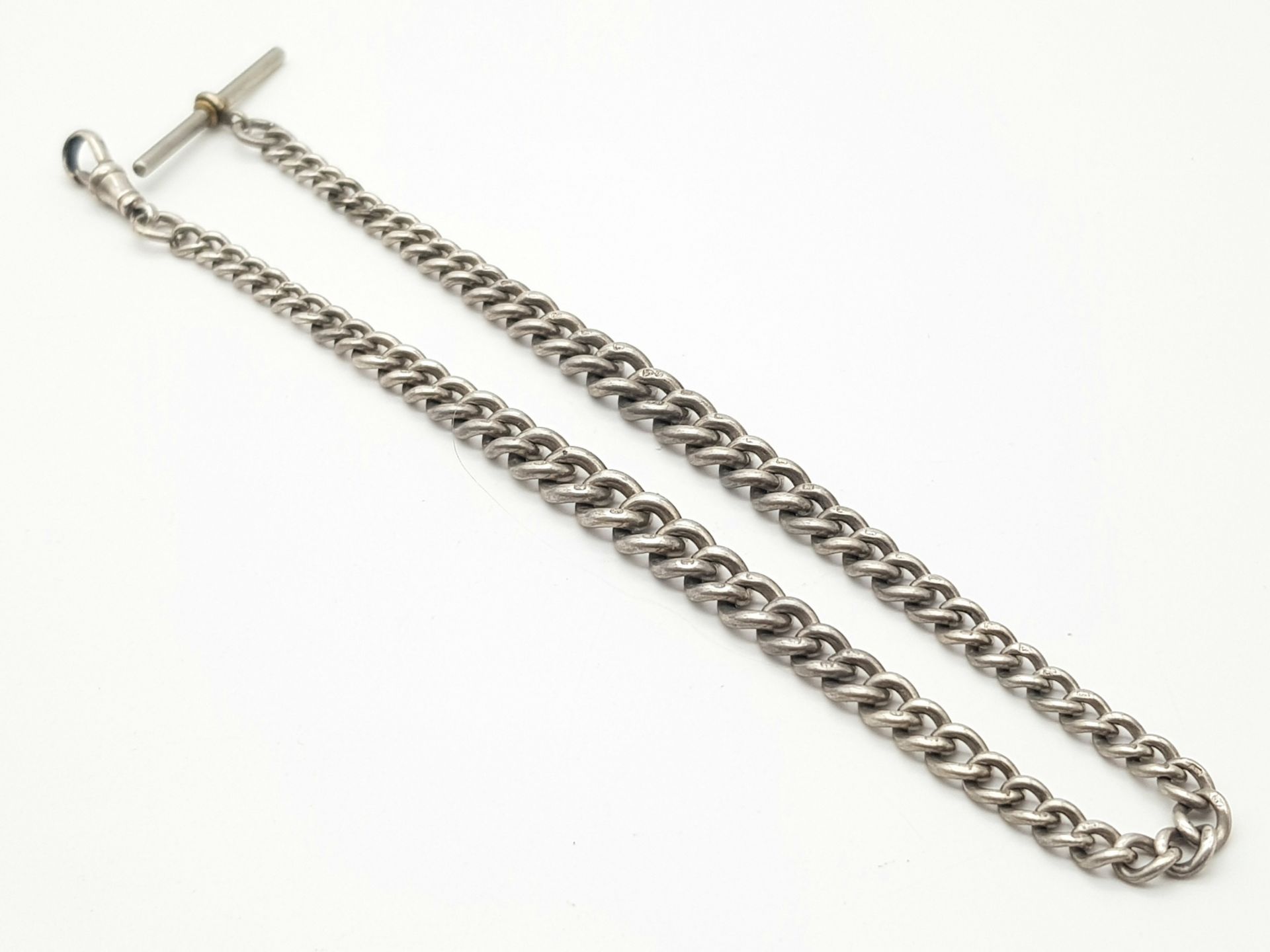 A Vintage/Antique Sterling Silver Albert Chain - Faded Hallmarks. 36cm length. 42g - Image 2 of 4