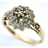 A 9K YELLOW GOLD DIAMOND CLUSTER RING. Size N, 2.1g total weight. Ref: SC 8012