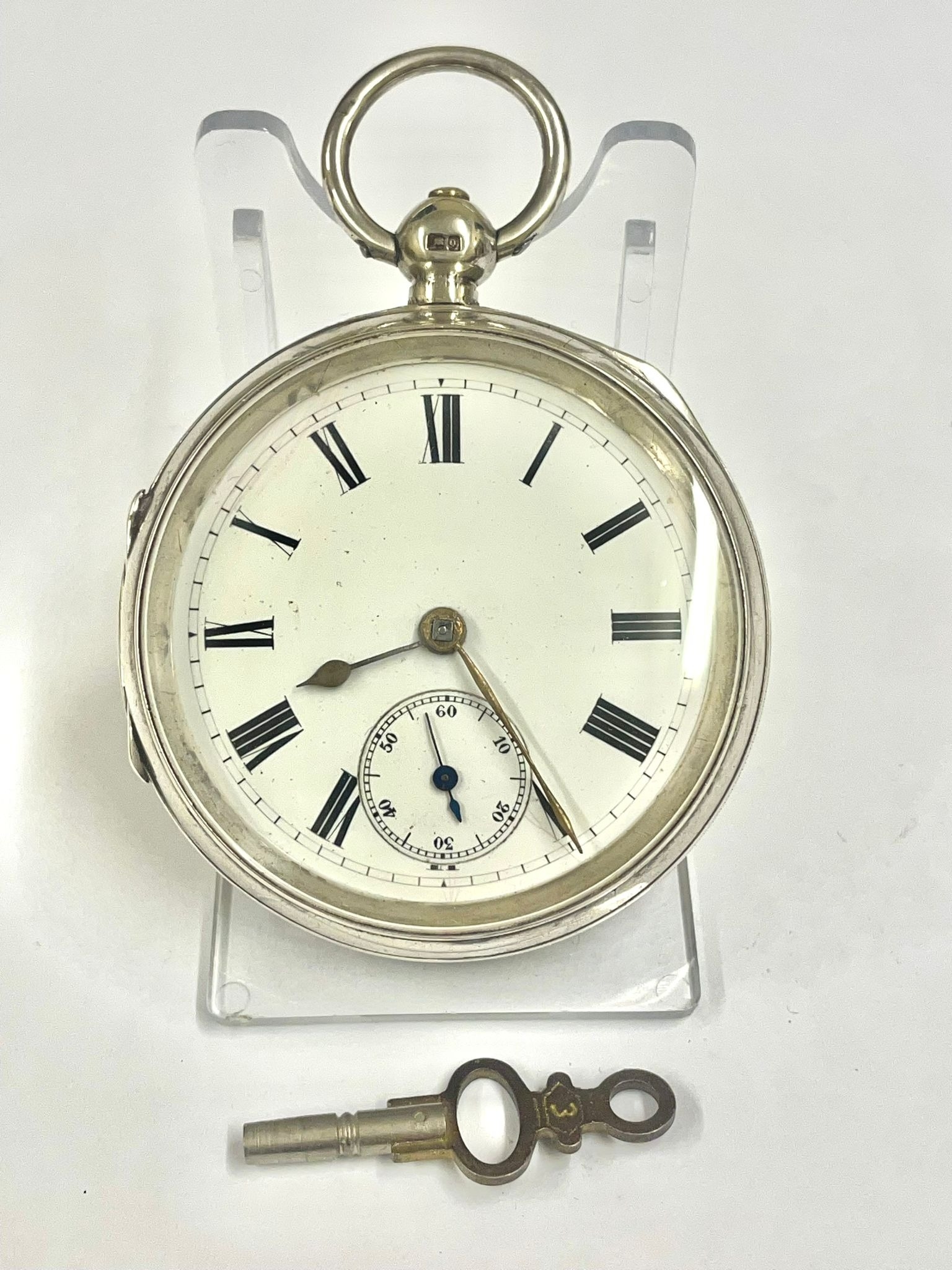 Antique large gents silver pocket watch ticks , sold as found
