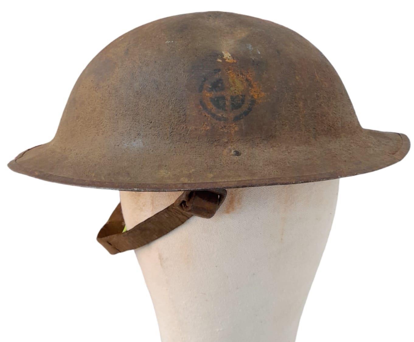 WW1 US 35th Division Brodie Helmet with Chinstrap and Liner. Found in a cellar of a French House