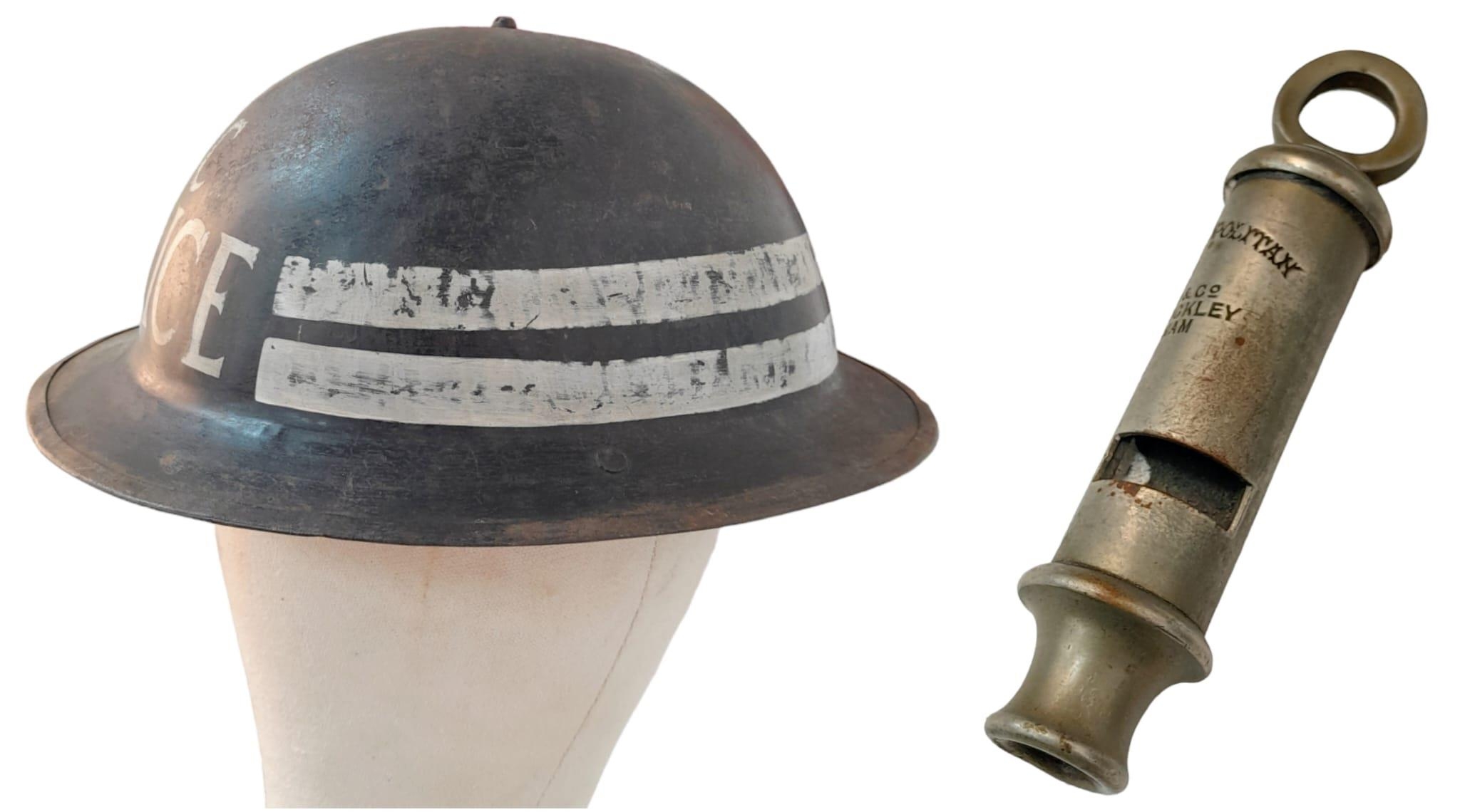 WW2 British Home Front Special Constable’s Helmet, Truncheon and Whistle. An attic find during a - Image 3 of 4