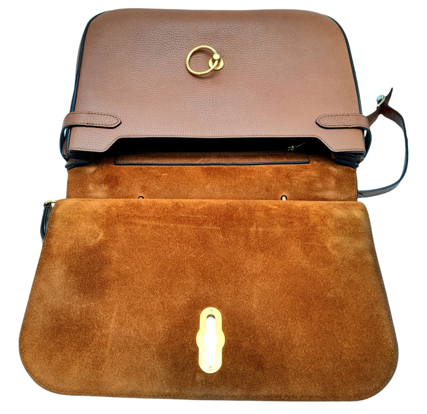 A Mulberry Amberley Satchel Handbag. Brown leather exterior with gold tone hardware. Flap-over front - Image 13 of 14