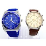 Two Men’s Quartz Watches, Comprising: 1) A Blue Face Chronograph Sports Watch by Caravelle New