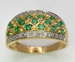 A 14K YELLOW GOLD DIAMOND & EMERALD RING. Size P, 3.8g total weight. Ref: SC 8048