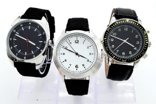 Three Military Designed Watches. Comprising: 1) British Submariners Watch (42mm Case), 2) Swedish