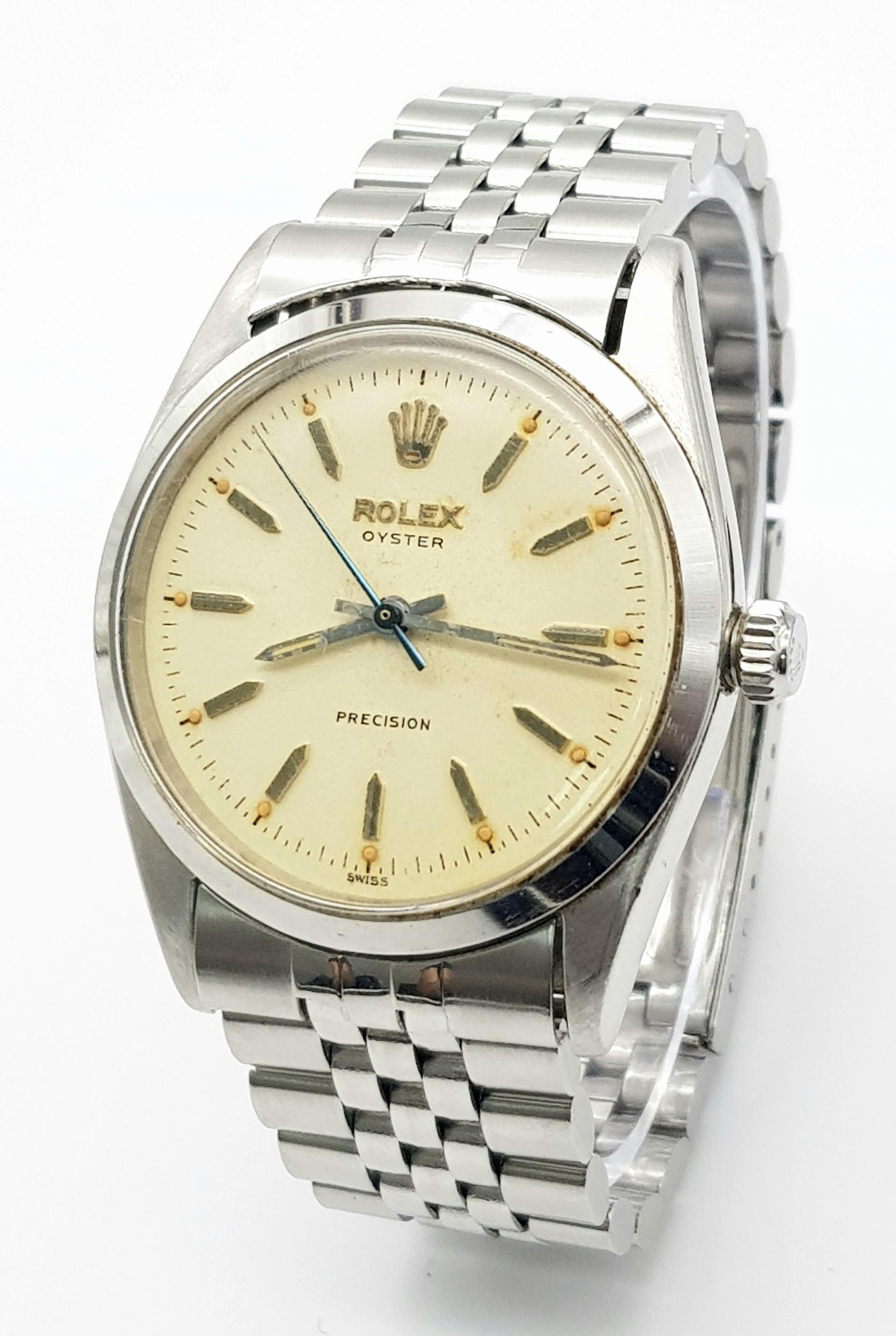 A Very Collectible Vintage (1950s) Rolex Precision Automatic Gents Watch. Stainless steel bracelet