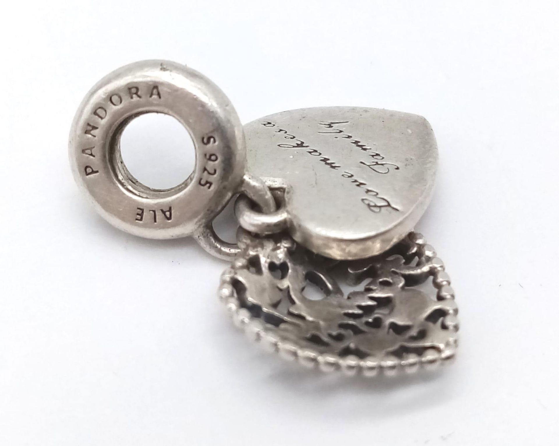 2 x Pandora Sterling Silver Heart Charms - one says 'Family' and the other says 'First My Mother, - Image 7 of 7