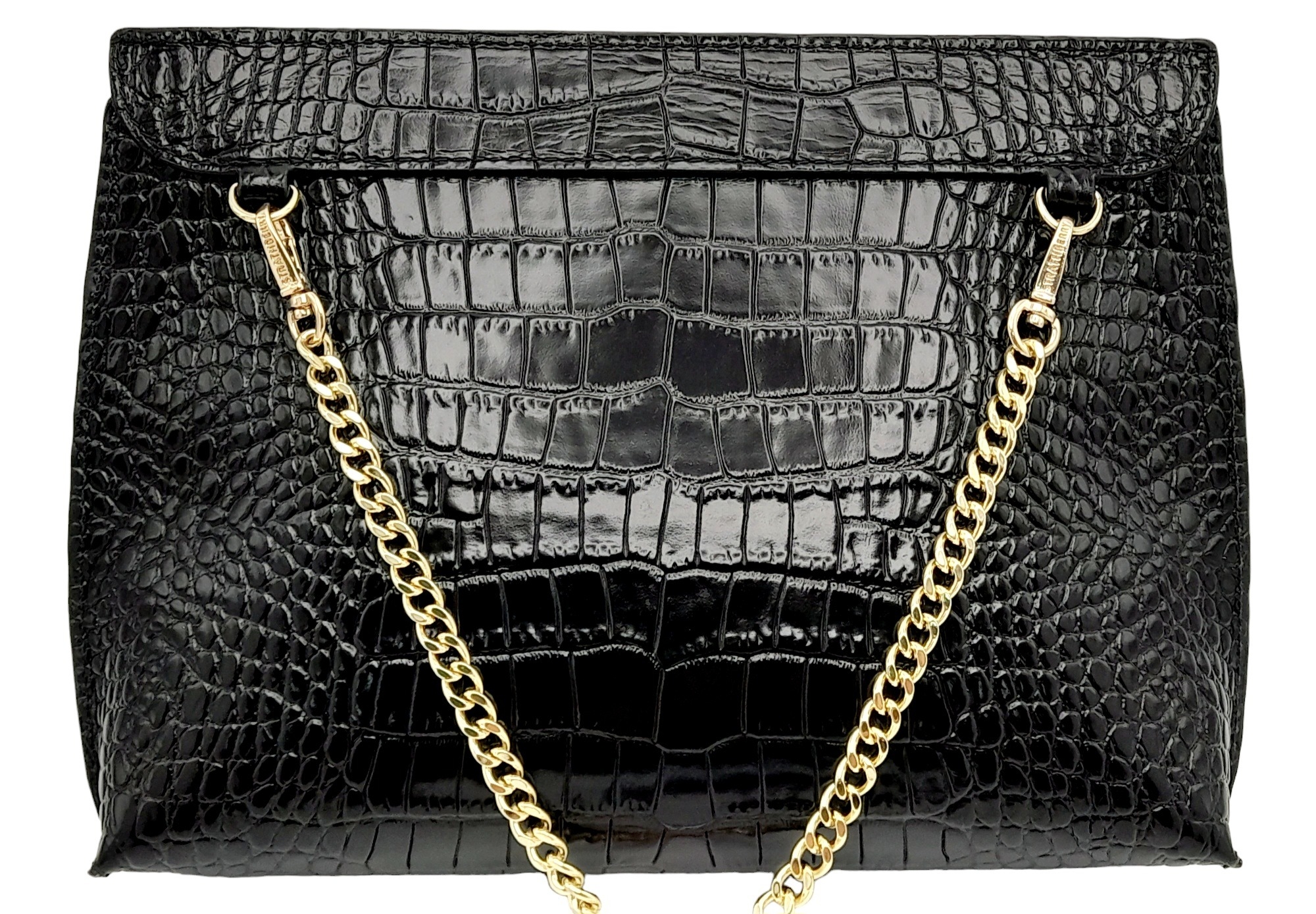 A Strathberry Black THE STYLIST Crossbody Bag. Crocodile embossed leather exterior with gold-toned - Image 7 of 10