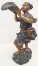 A Magnificent Large Antique Japanese Edo Period Okimono Bronze Statue Depicting a Young Man