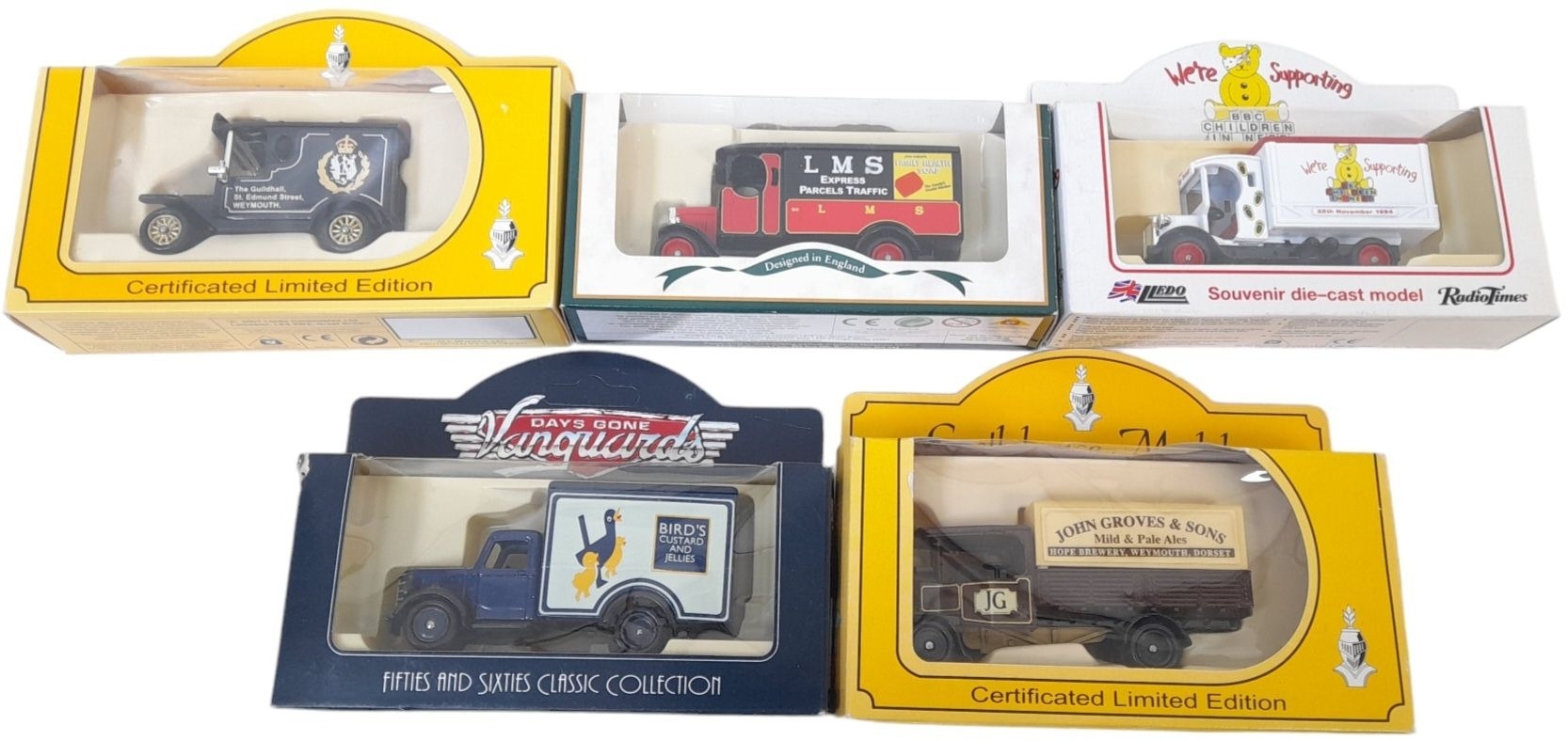 A Pack of Five Vintage Die Cast Toy Vehicles. As new in boxes.