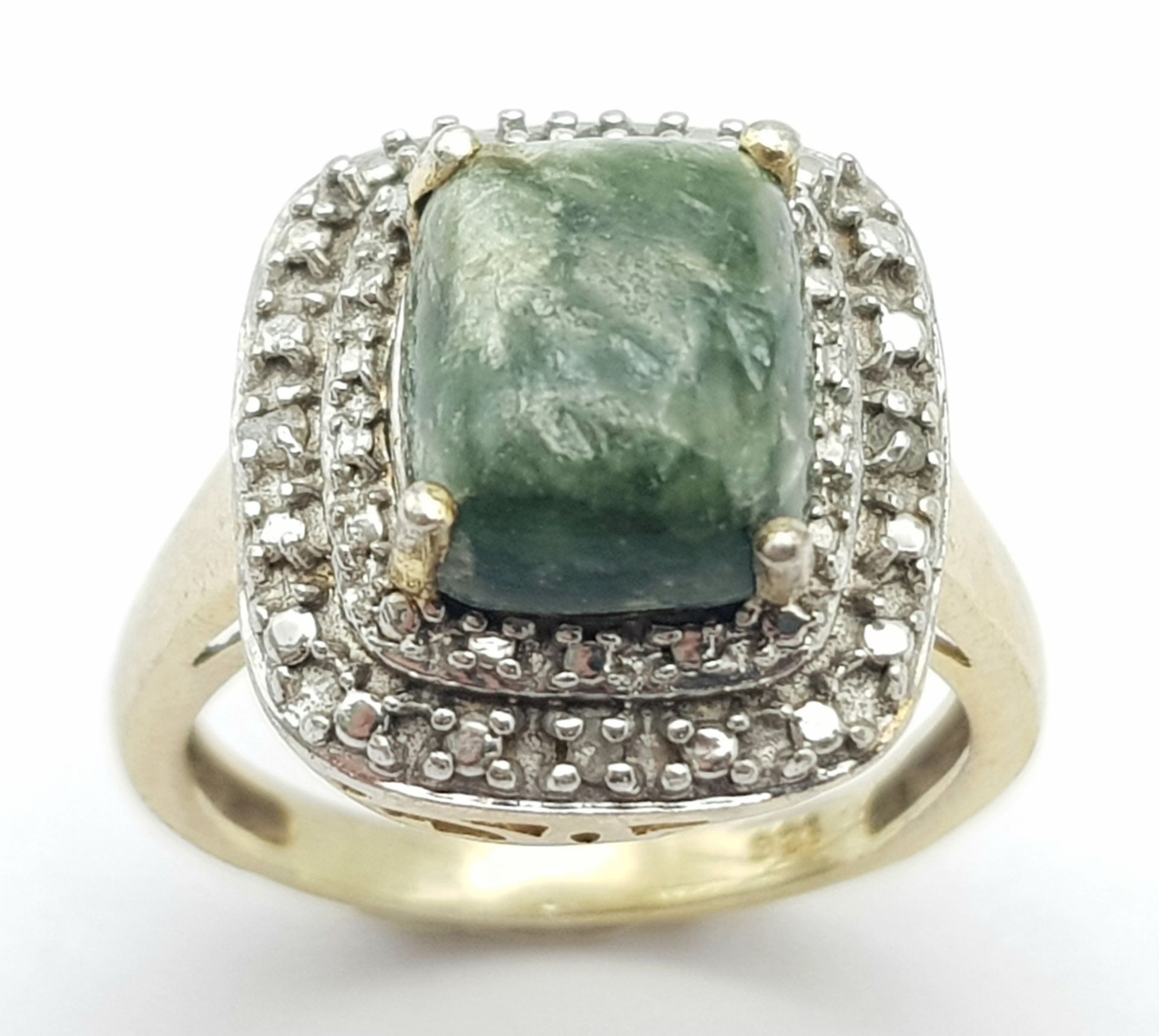 A Vintage Yellow Gold Gilt Sterling Silver Russian Seraphinite and Diamond Tiered Set Ring Size N. - Image 2 of 5