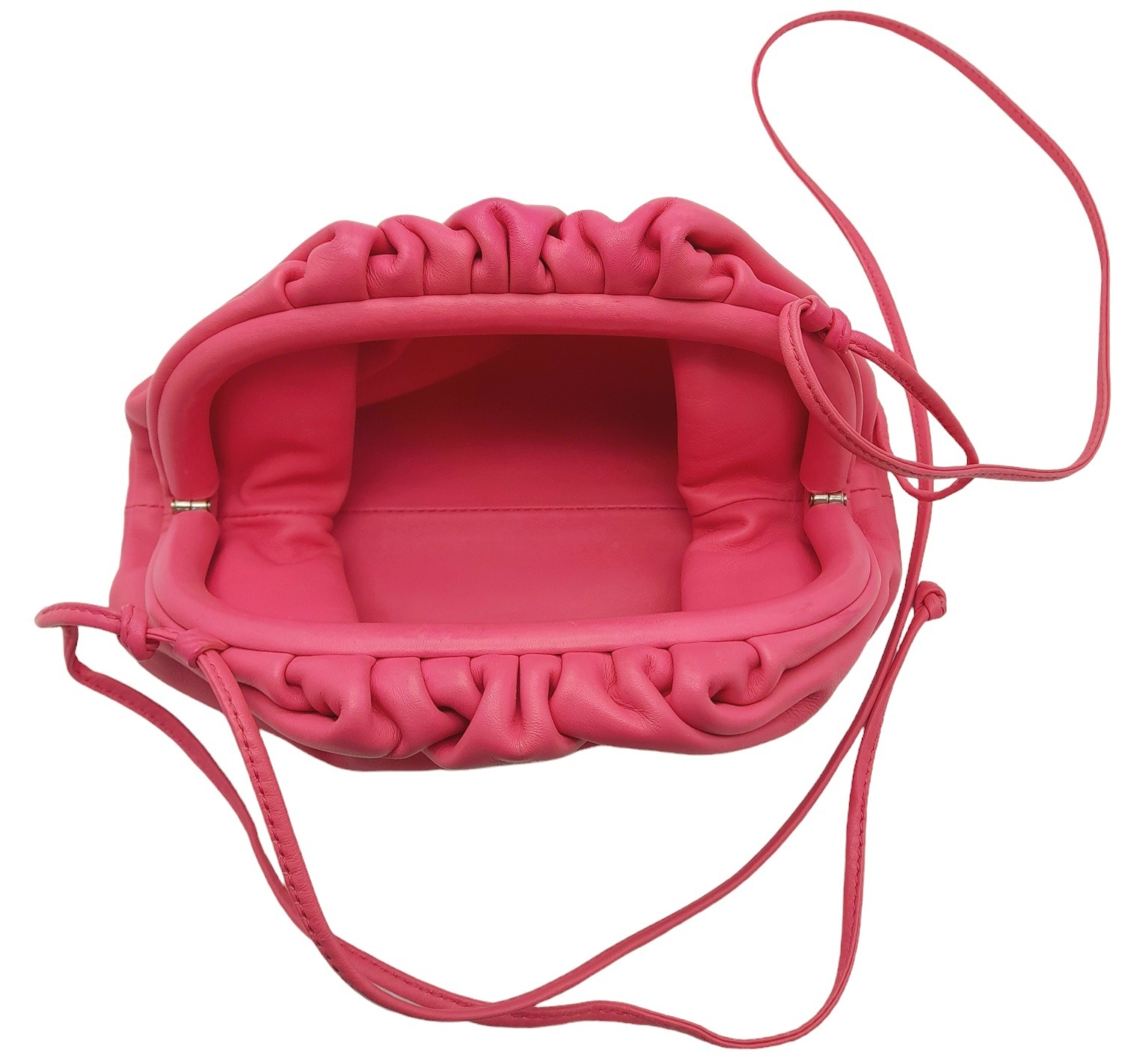 A Bottega Veneta Pink Mini Pouch Bag. Leather exterior with thin strap and magnetic closure. Pink - Image 4 of 9