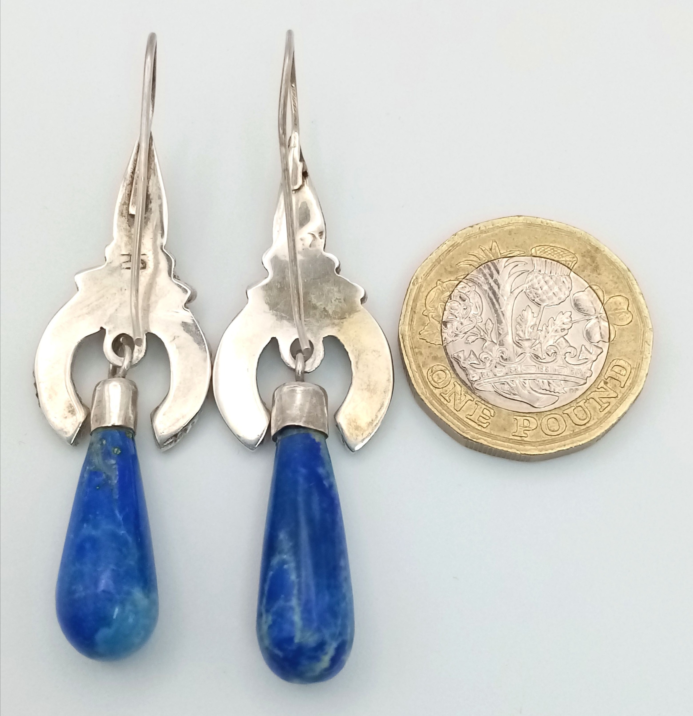 A Pair of Silver Lapis Lazuli Teardrop Earrings. 5cm drop - Image 4 of 5