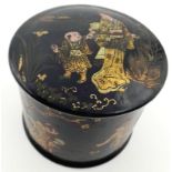 An Antique Chinese Black Lacquer Box. Wonderful decoration with gold on black depicting Mothers at