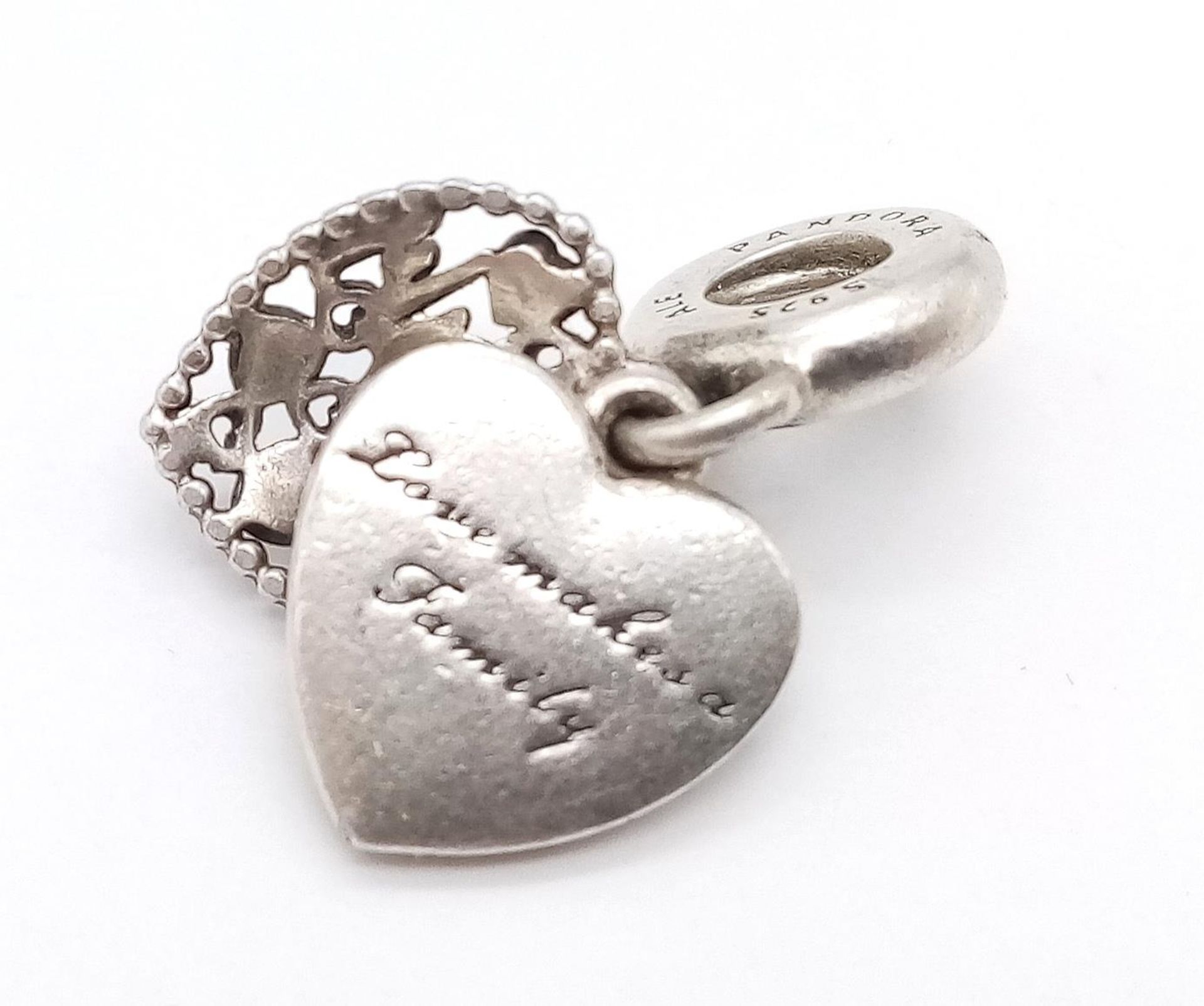 2 x Pandora Sterling Silver Heart Charms - one says 'Family' and the other says 'First My Mother, - Image 6 of 7