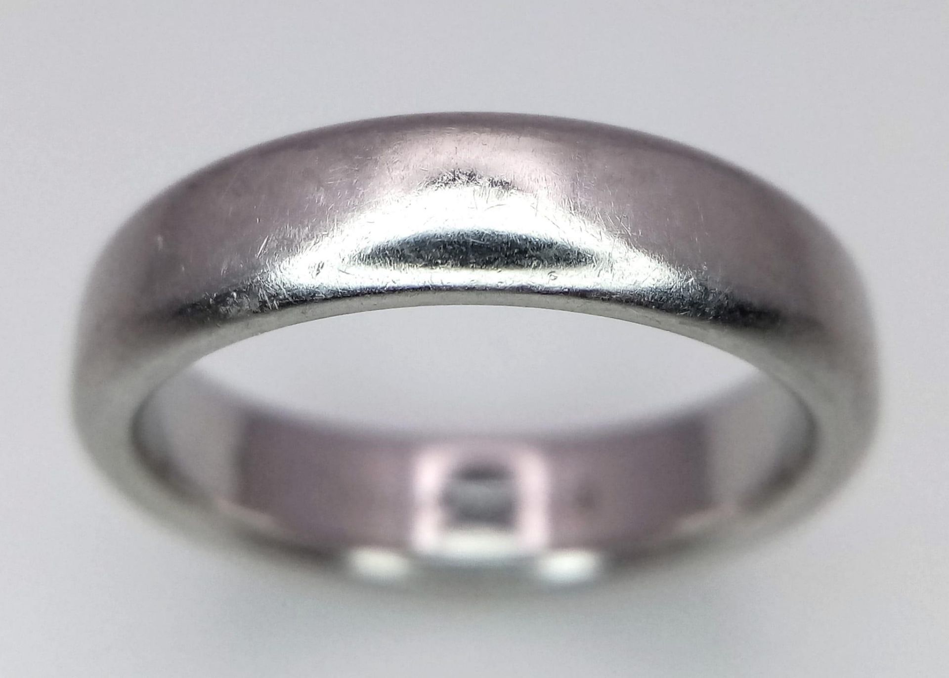 Tiffany and Co Platinum 4mm rounded band ring. 8.2g. Size K. - Image 2 of 4