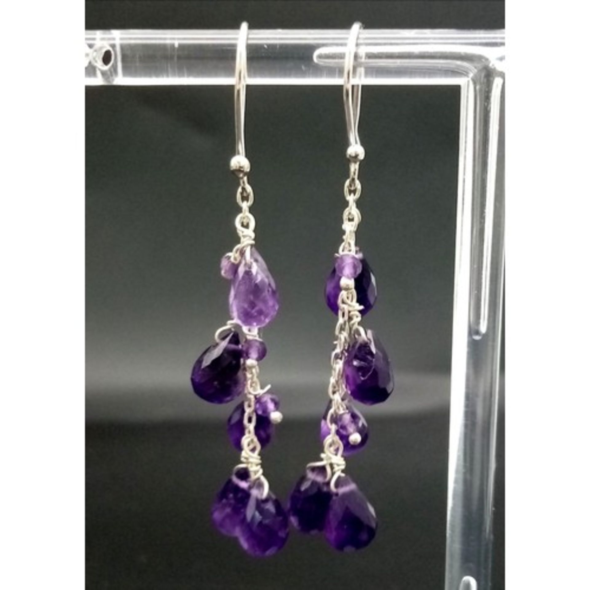 A 165ct Amethyst Gemstone Drop Necklace with a pair of amethyst drop Earrings. Necklace - 42cm - Bild 5 aus 5