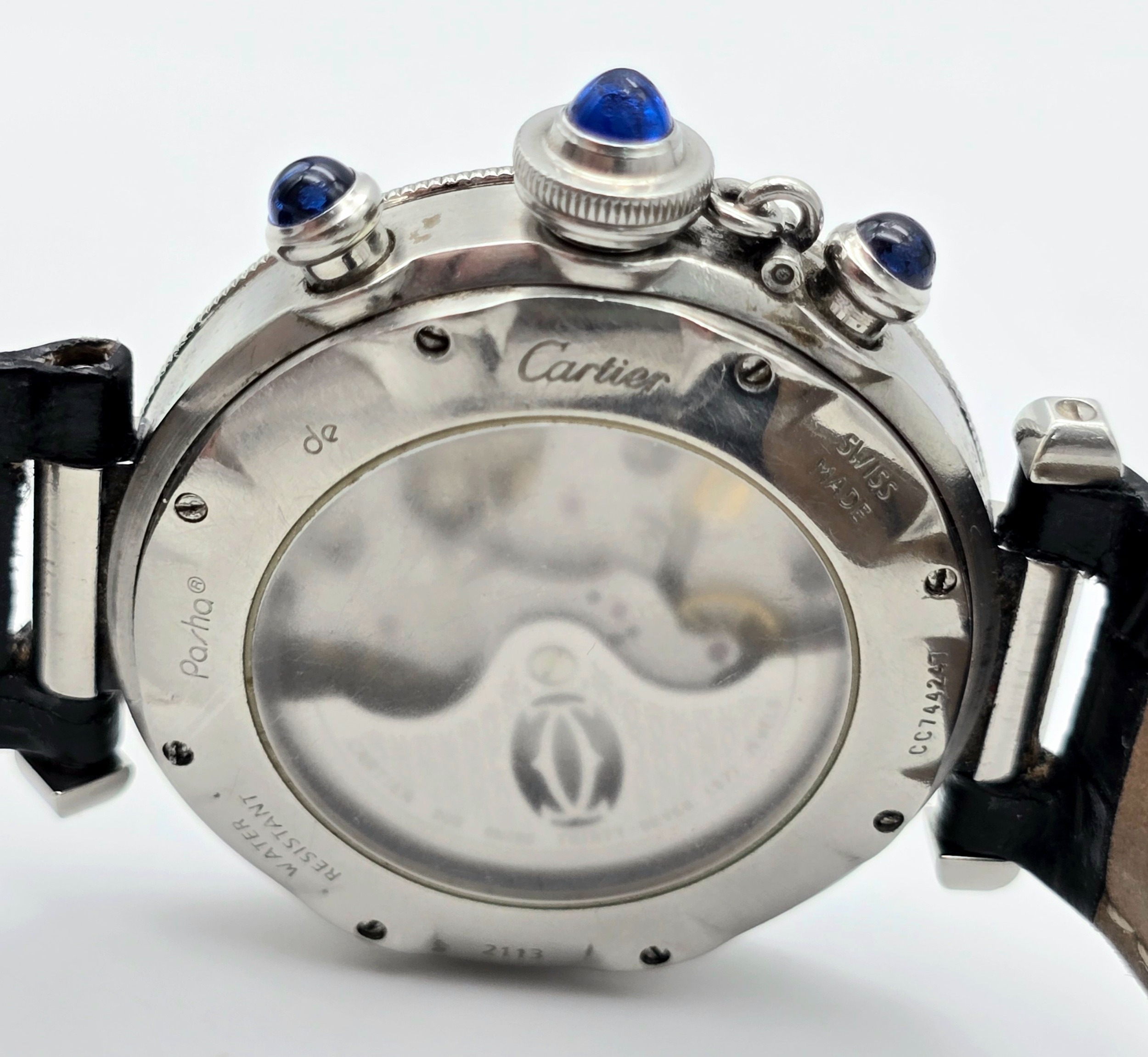 An Automatic Cartier Pasha 2113 Chronograph Gents Watch. Black leather Cartier strap. Stainless - Image 6 of 9