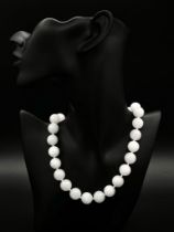 A Bright White Jade Bead Statement Necklace. Good sized beads - 14mm. 42cm necklace length.